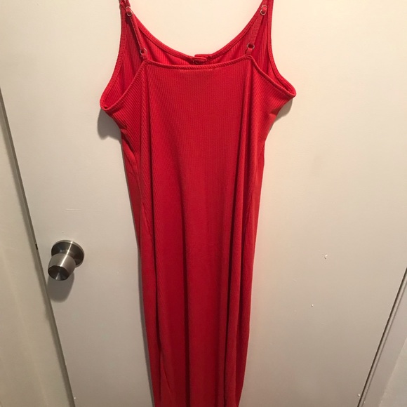 SALE Orange Button-front Ribbed Midi Dress - Picture 3 of 4